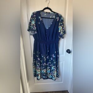 BloomChic Floral Shirred Ruffles Pocket Button Detail Dress